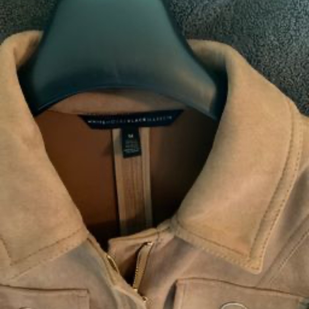 Tan leather/suede jacket- WHBM. - chest pockets. Nice hardware! Zip close